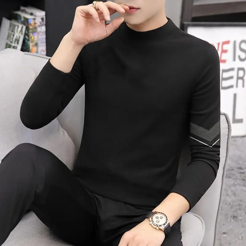 

New Casual and Versatile Half-high Neck Double-sided German Velvet Base Shirt Men in Autumn and Winter