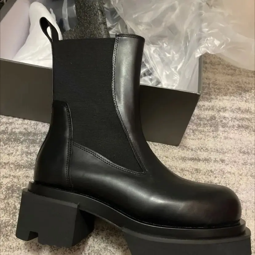 Handmade 7cm Thick Sole Platform Bogun Genuine Leather Rock Street Fashion Boots