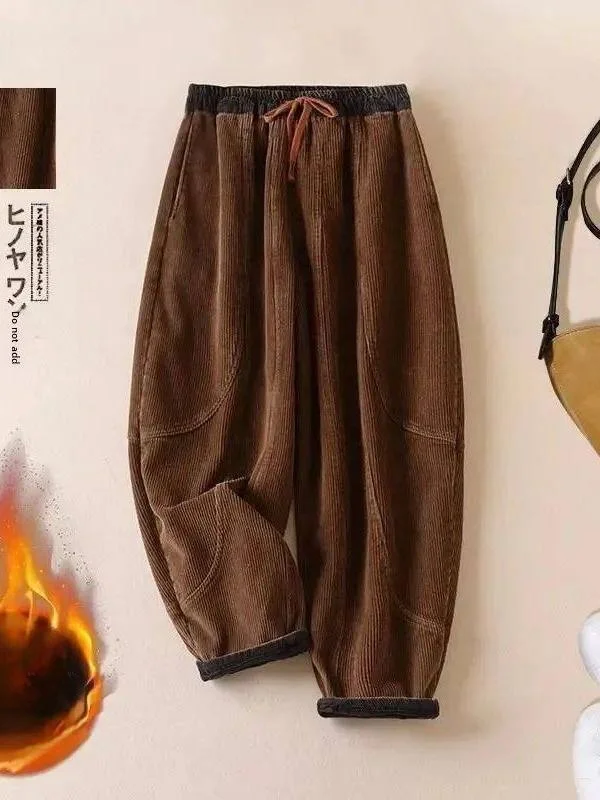 

Retro Corduroy Thiened Women's Casual Pants Harlan Cleanfit Sle Mid-Low Waist PVC Material Other Material 00%