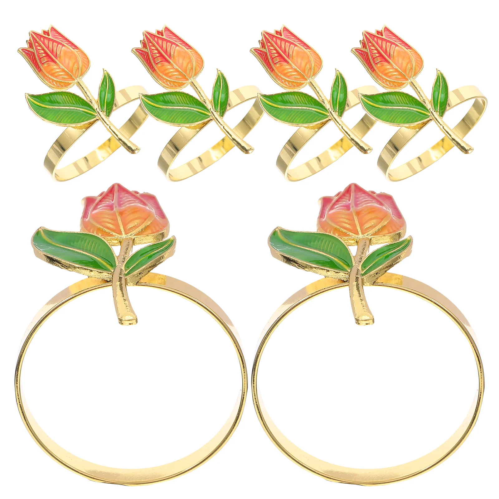 

6 Pcs Dining Table Metallic Napkin Buckle Banquet Decor Zinc Alloy Floral Rings