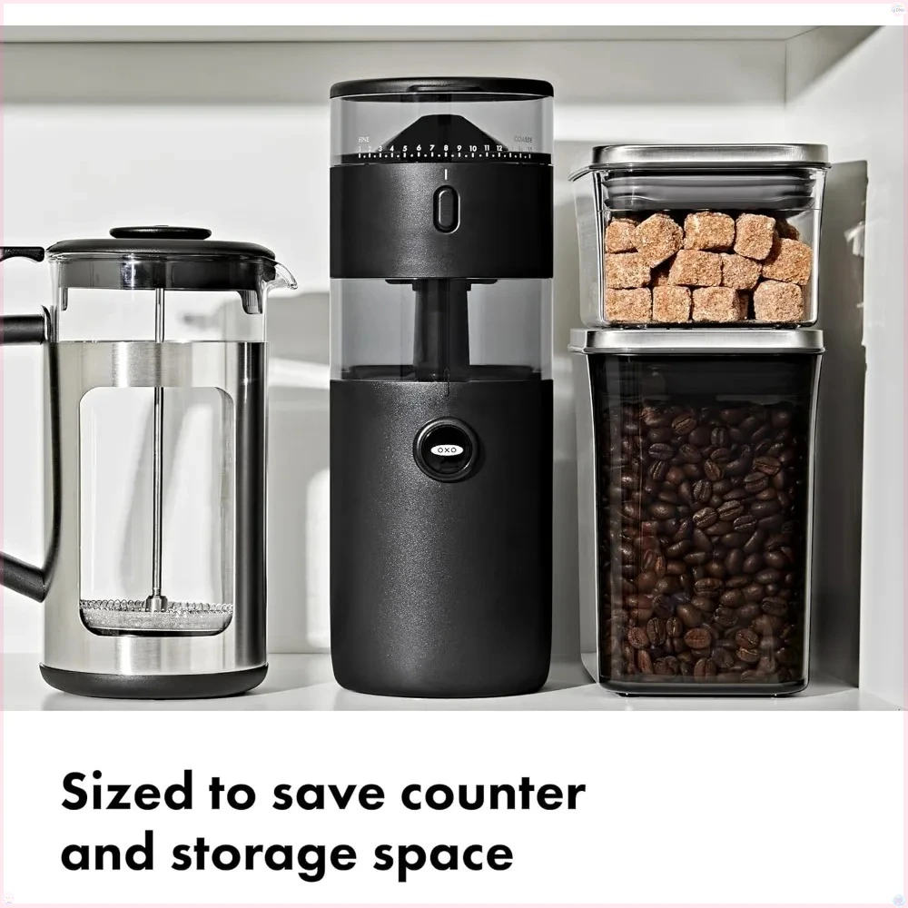 

Compact Conical Burr Coffee Grinder, a slim and powerful grinder with precise grind size adjustment, 11 inches and 4 inches