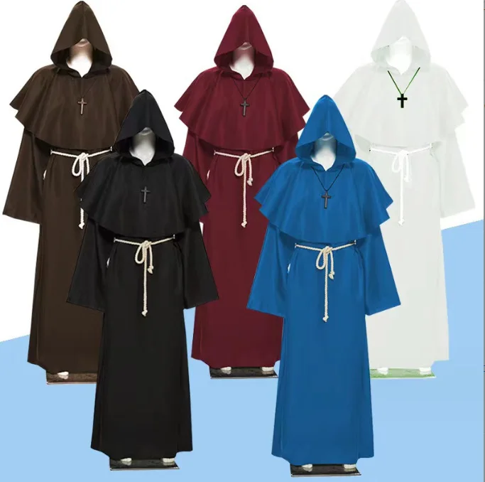 

Medieval Monk Robe Priest Costume Witchcraft Wizard Garb Halloween Cosplay Costume With Hood Cloak