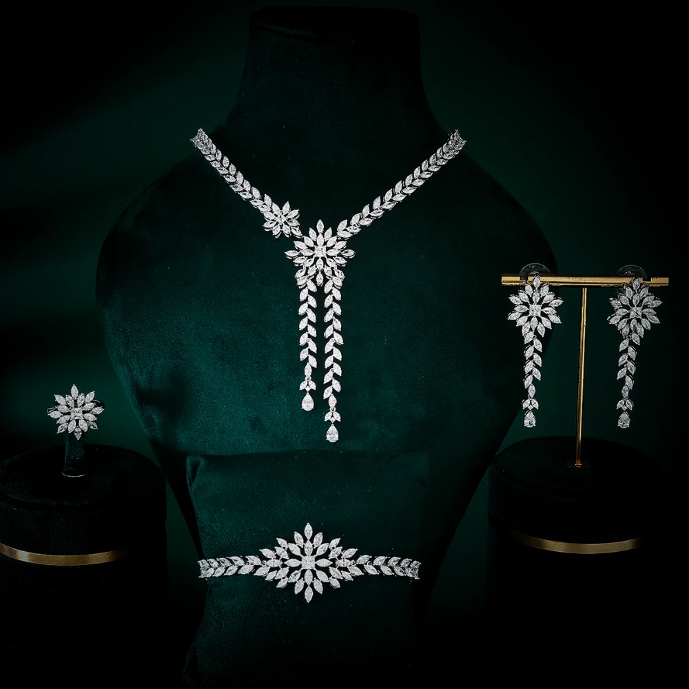 

IN JEWELIFE Luxury Flower Cubic Zirconia Quality Fancy Jewelry Women Necklace Jewellery Gift Set Bride Woman Accesories