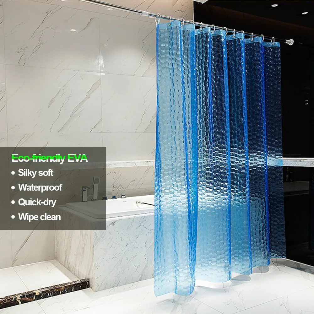 Modern Water Cube Patterned Blue Shower Curtain, Made of PEVA, Creates a Spa-like Bathroom Experience and Is Easy to Clean