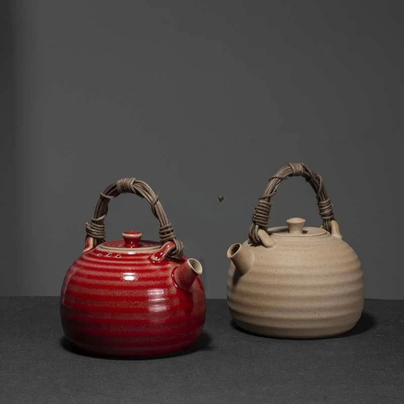 Ceramic teapot Chinese boiling teapot rattan lifting beam retro tea brewer open flame pottery pot