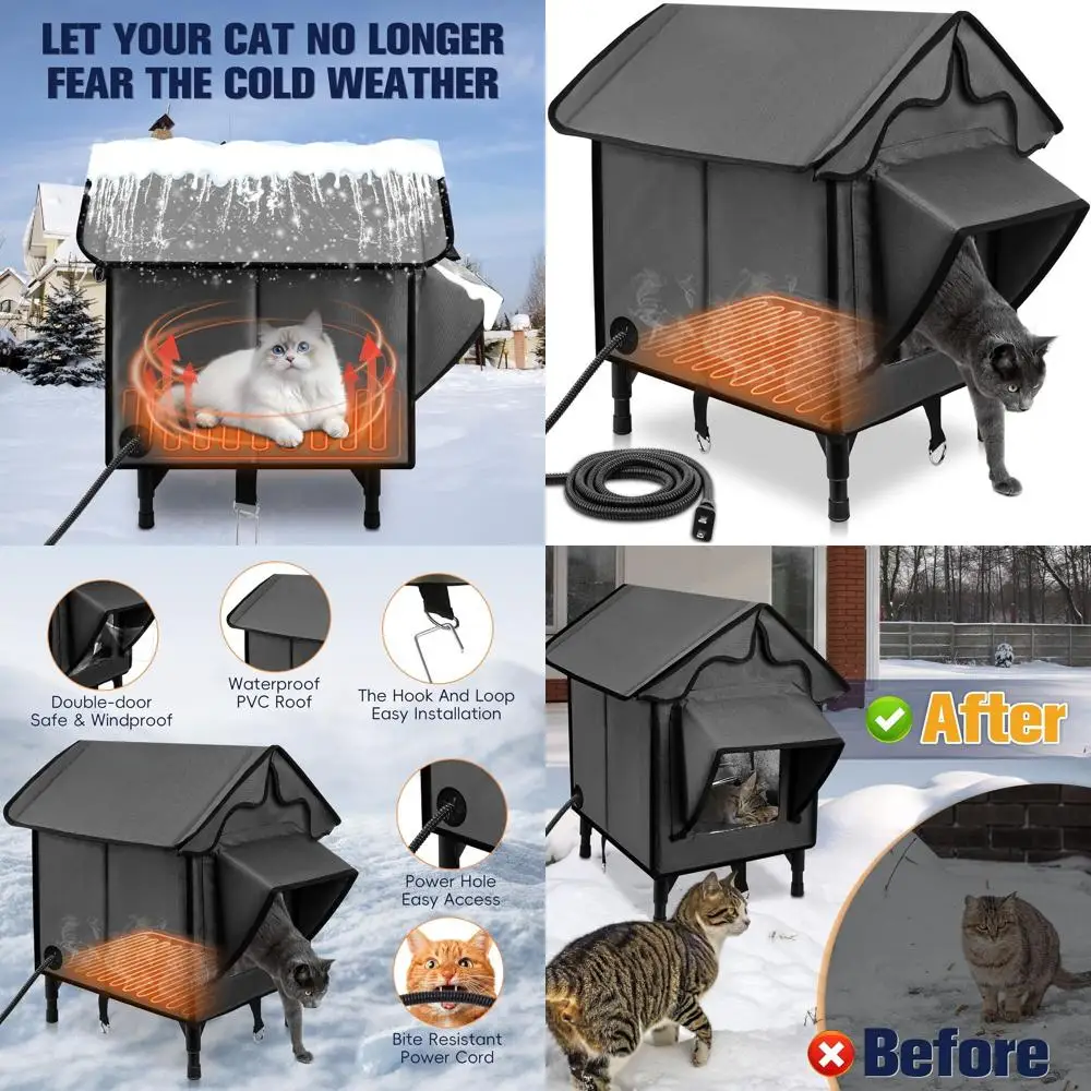 

Изолированный открытый кошачий домик с подогревом, водонепроницаемое убежище для кошек в помещении и на открытом воздухе, серый, 21x19,4x16,5 дюйма