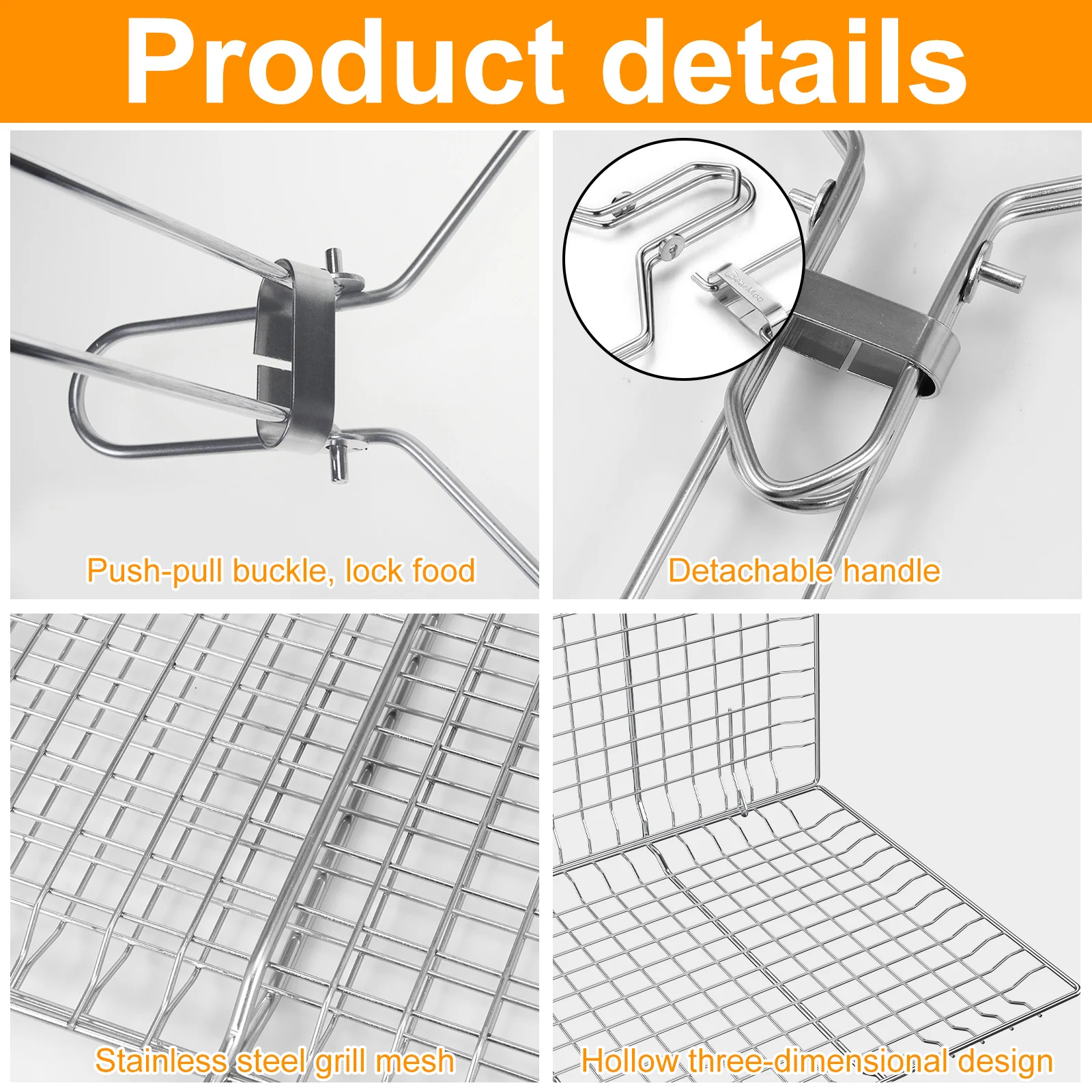 Stainless Steel Grill Basket with Easy Open/Close Lid Portable BBQ Grill Basket with Foldable Handle Large Capacity Grilling