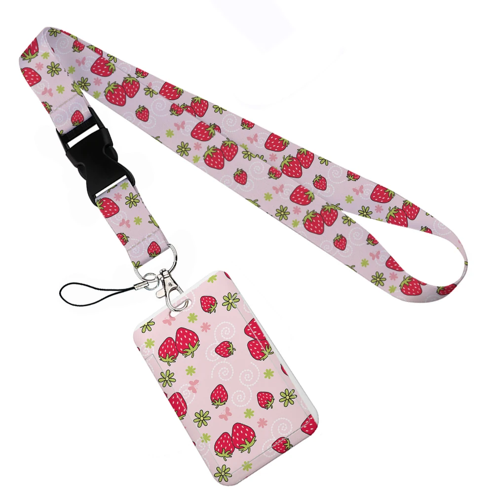 CX Fruit Lanyard Credit Card ID Holder Bag Student Women Travel Card Cover Badge Car Keychain