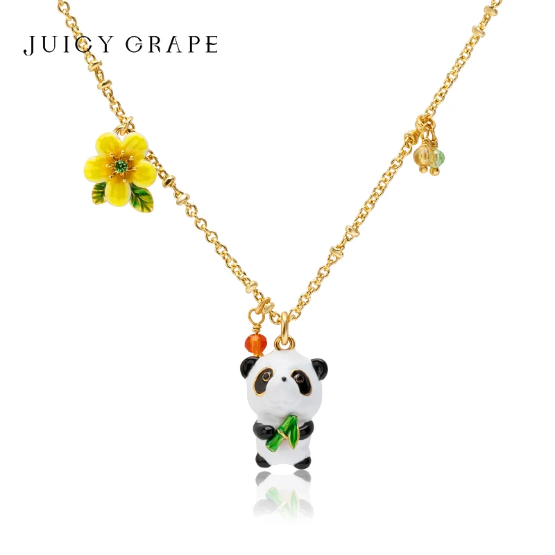 juicy-grape-enamel-cute-panda-necklace-gold-plated-pearl-chain-floral-bamboo-animal-jewelry-gift-for-women