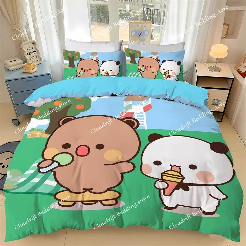 Bubu Dudu Cartoon Bear Panda Duvet Cover Kawaii Bedding Set Soft 100% Polyester 3D Digital Printed Duvet Cover and Pillowcase