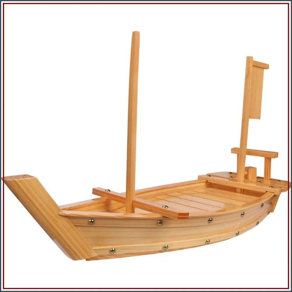 

27.6" Large Wooden Sushi Serving Tray Boat Plate for Restaurant Home | Natural Wood, Unique Boat Design