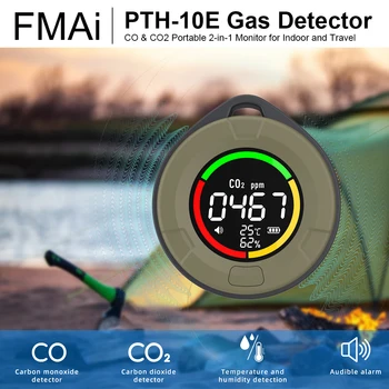 PTH-10E 미니 일산화탄소 감지기, CO CO2 공기질 휴대용 모니터, HD LED 스크린, 실내 및 여행용 USB 충전, K5