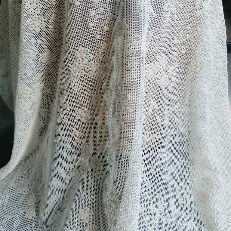 

New beige embroidered floral lace mesh fabric for clothing, home decoration, and DIY sewing accessories