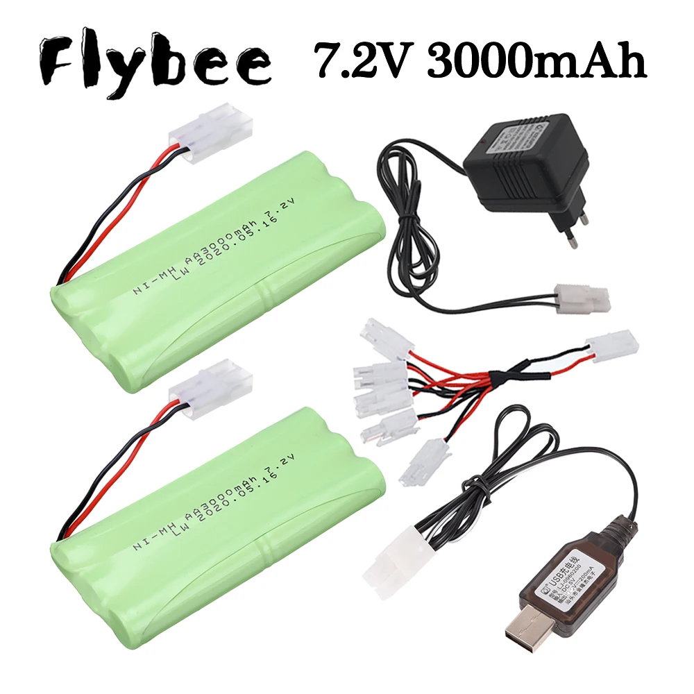 업그레이드 2800mAh 3000mah 7.2V 배터리, 충전기 세트 포함, Rc 장난감 자동차 보트 건 Ni-MH AA 7.2v 3000mah 충전식 배터리 팩