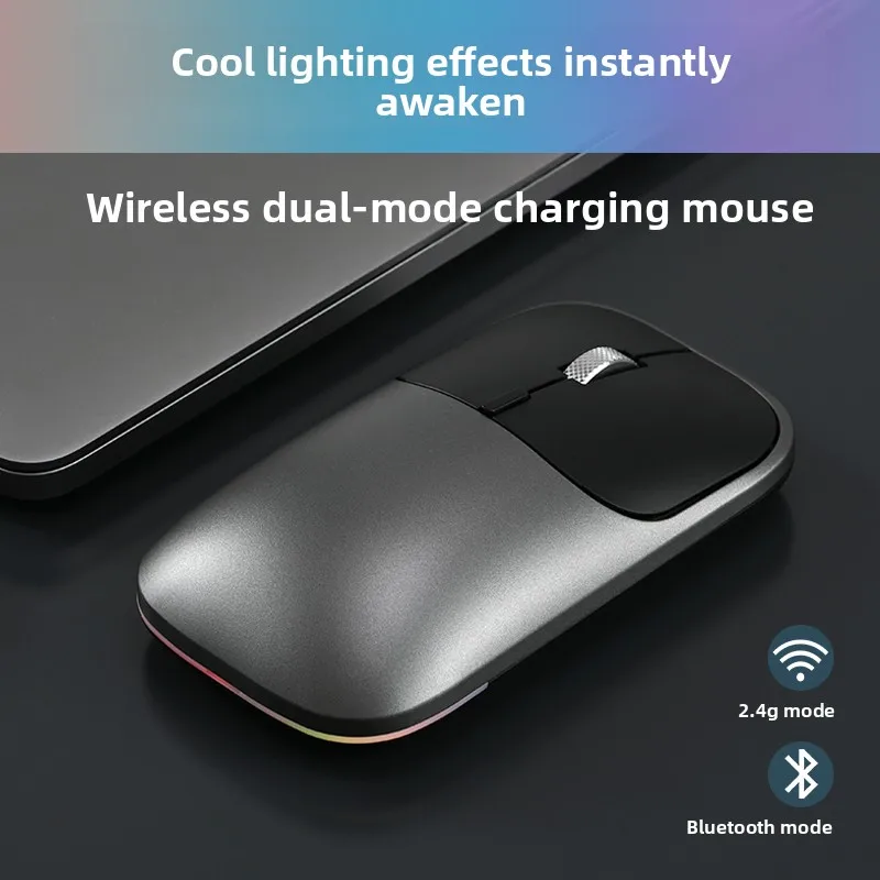 Custom ICE FOX Rechargeable Dual-Mode Wireless Mouse, LED Backlit Slim Gaming Office for Laptop Tablet Phone, Portable 2.4G BT