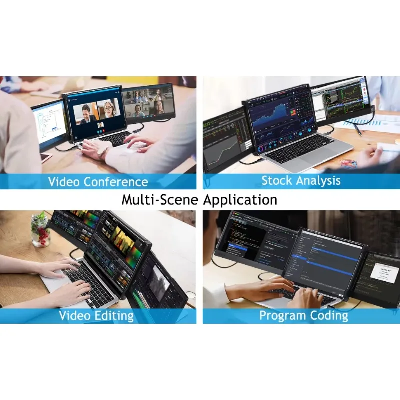 موسع شاشة الكمبيوتر المحمول بشاشة ثلاثية H2 ممتازة، شاشة Windows mac مقاس 12 بوصة IPS ثلاثية محمولة لموسع شاشة الكمبيوتر المحمول