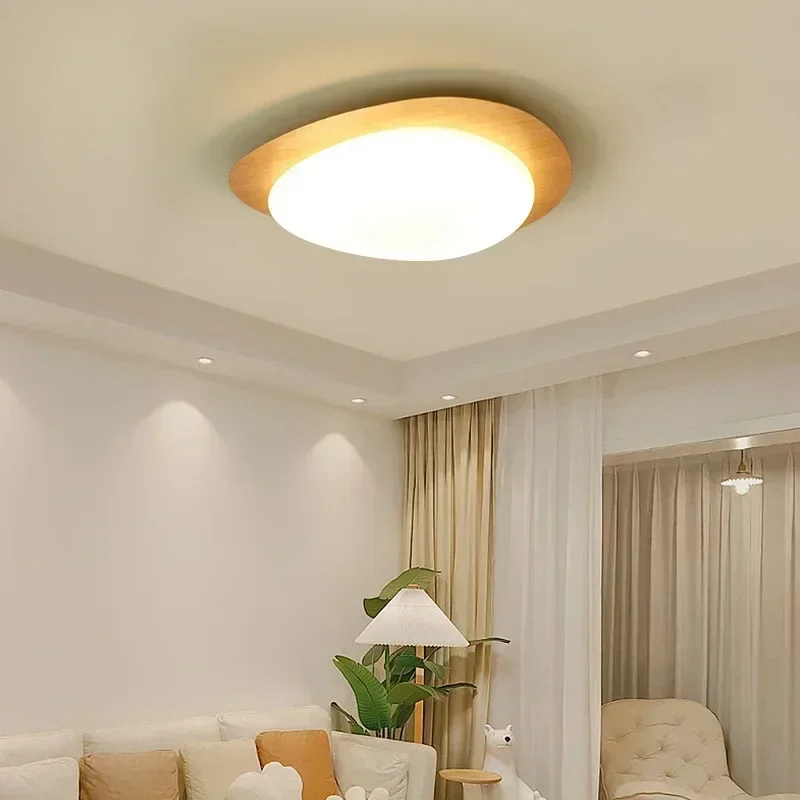 Modern LED Wooden Ceiling Light for Living Room Bedroom Study Pebble Acrylic Entrance Hallway LED Indoor Decor Ceiling Lamps