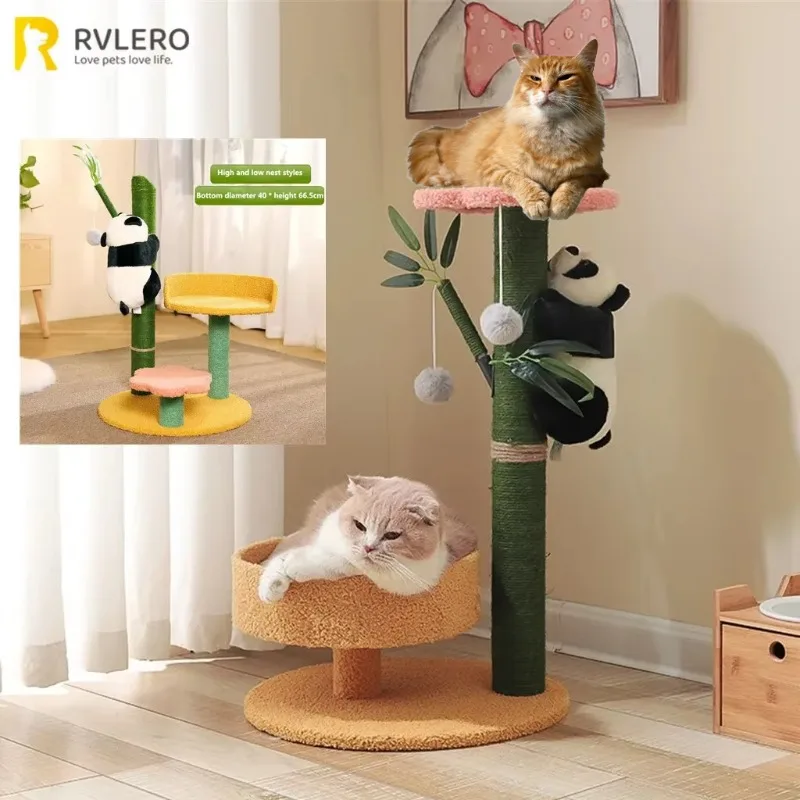 Cat Climbing Frame Sisal Comforts Grinding Claw Nest Wooden Climbing Frame Cat Jumping Platform Cute Panda Modelling Pet Supplie