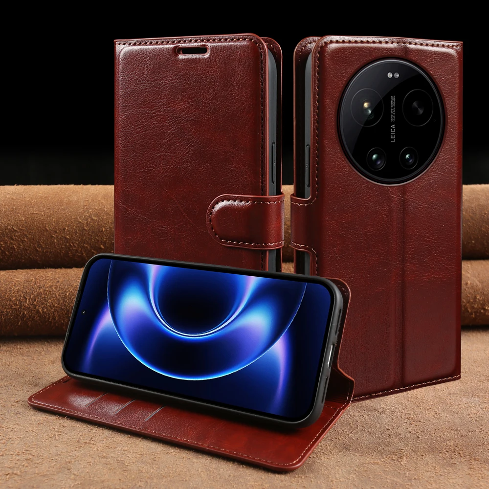 

Premium Crazy Horse Leather Flip Case For Xiaomi 17 Ultra Pro Max 12T 13T 14T 15T Pro 15s 12s Ultra Phone Case Cover Coque Funda