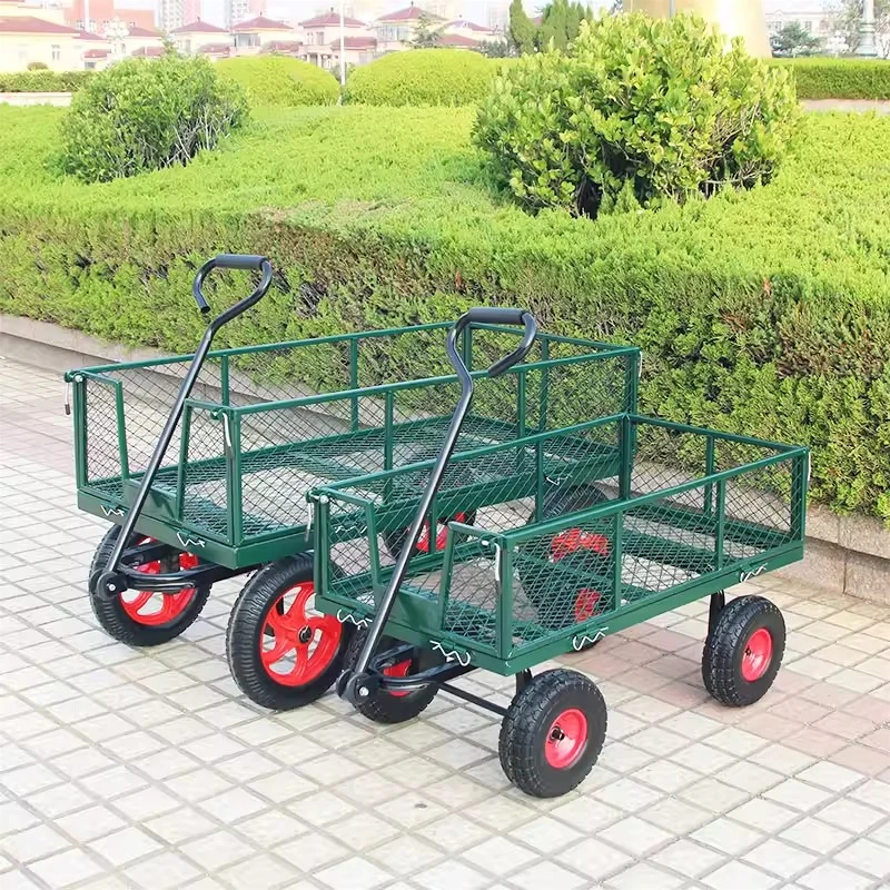 

Усиленная 4-колесная садовая тележка-платформа с плоской платформой и сетчатыми бортами для садовых работ, садоводства, домашнего транспорта и фермерских нужд