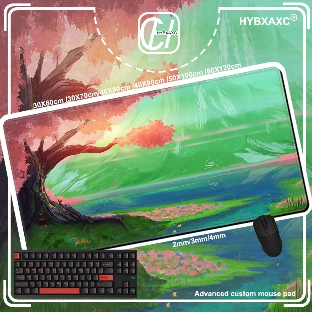 HYBXAXC Large Green Forests Mouse Pad Laptop Mountains Tree Gaming Mousepad Computer Clouds Cabinet Mat Red Leaf Anime Carpet