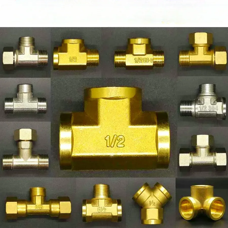 Various Types DN15 1/2" BSPP Male Female Tee 3 Ways Brass Pipe Fitting Connector Splitter Block  Home Garden - view 2