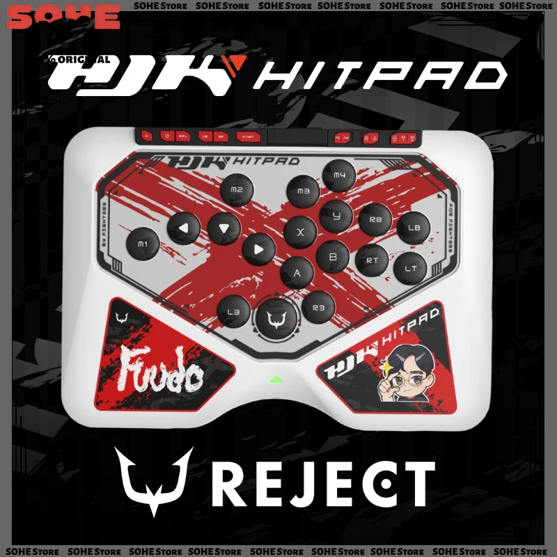 HJKHitpad REJECT FUUDO Co-branded Full-Button Fighting Game Controller Ergonomic PBT Keycaps Hot-swappable Dual Switch Sockets
