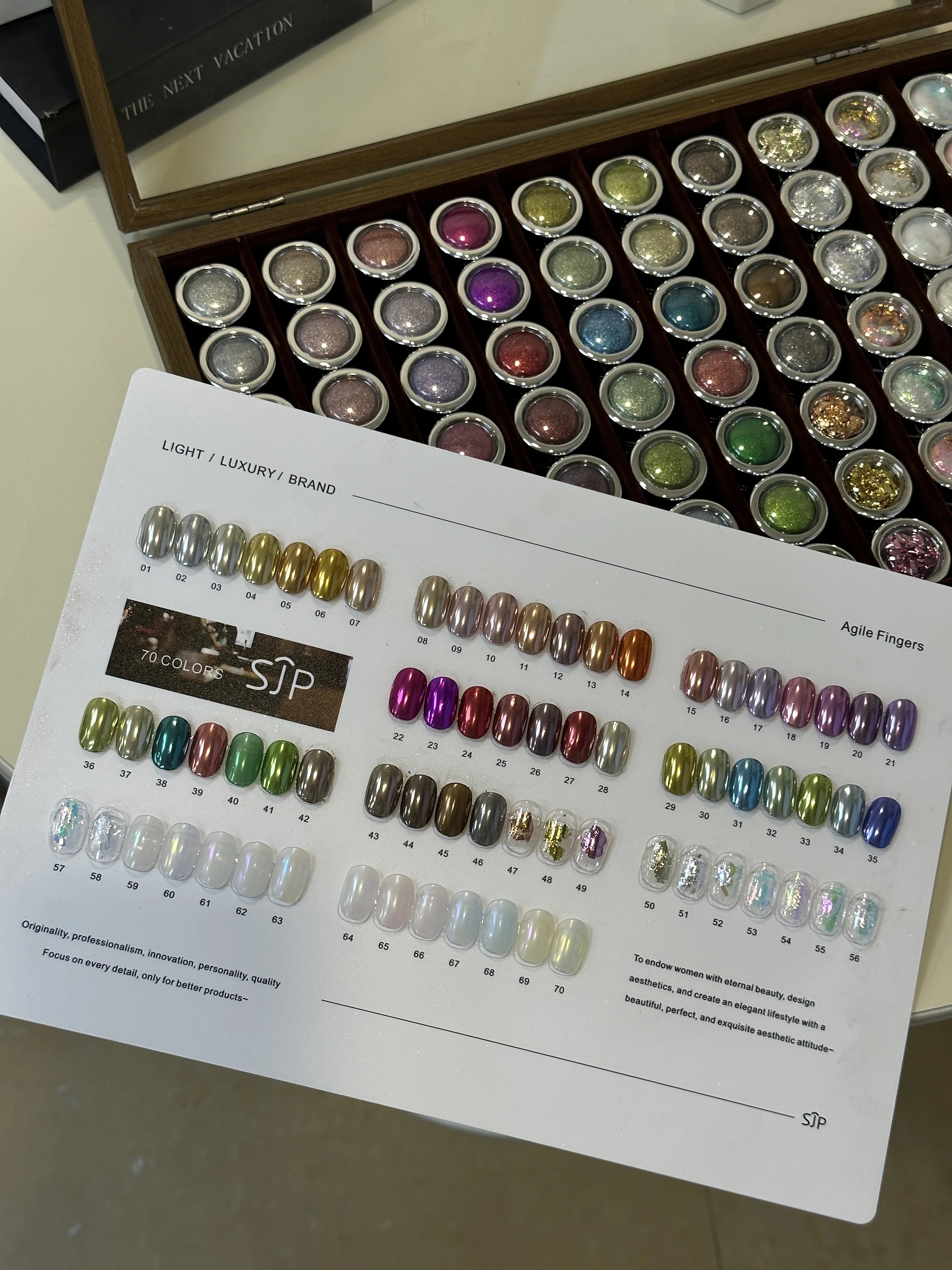 50/70color opal pink nail art set includes color swatches and a storage box.DIY nail art artistry and is a perfect gif