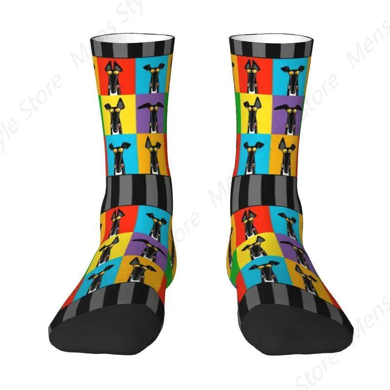 Funny Print Sihthound Whippet Semaphore Greyhound Socks for Women Men Stretchy Summer Autumn Winter Dog Animal Crew Socks