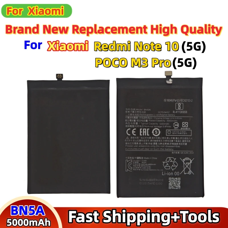 Brand New Replacement High quality BN5A Battery For Xiaomi Redmi Note 10 5G POCO M3 Pro 5G Phone Batteries Fast Shipping+Tools