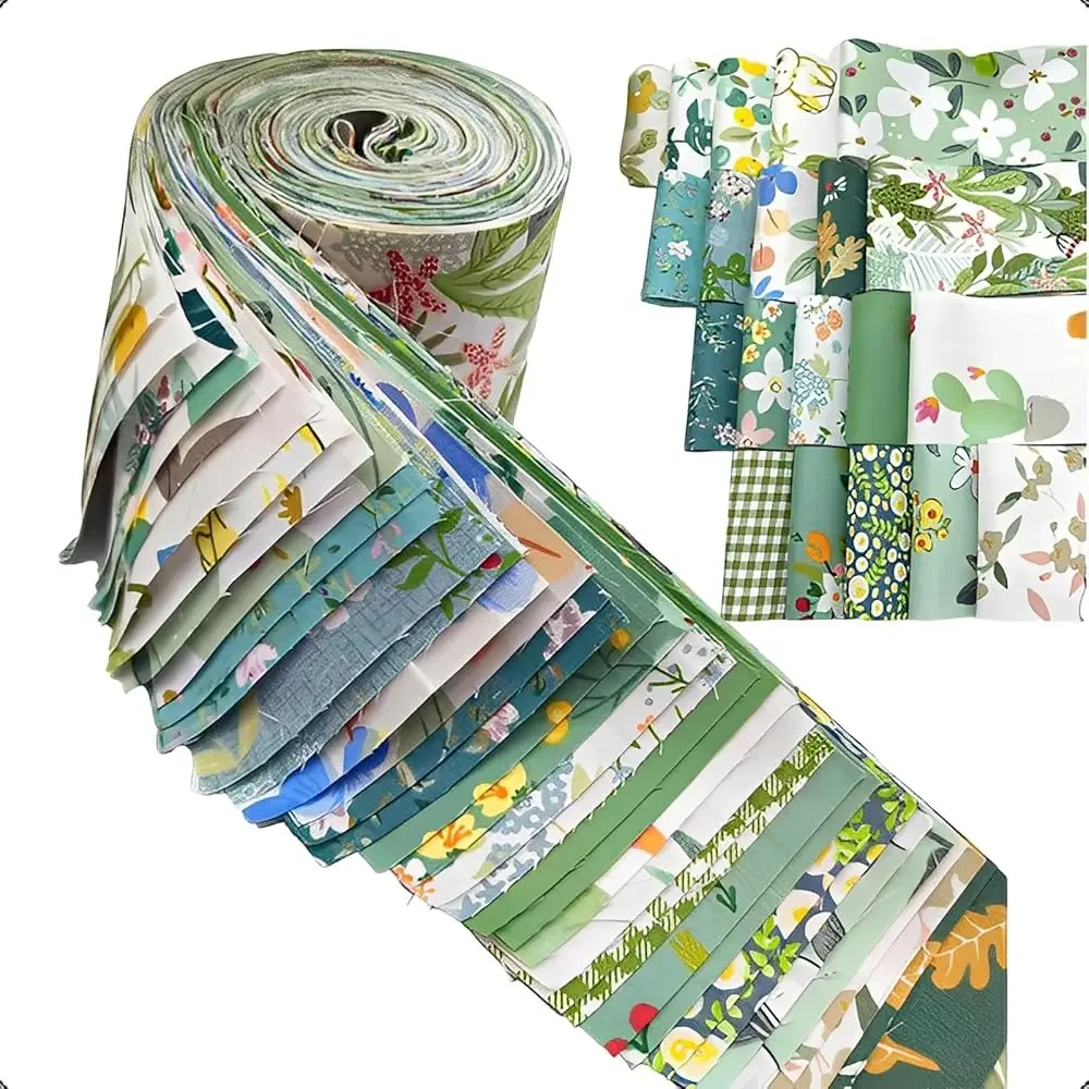 

40Pcs Jelly Roll Fabric, 2.5x20 Inch Green Fabric Jelly Rolls Strips for Quilting/Crafting/Sewing, Precut Patchwork Fabrics B
