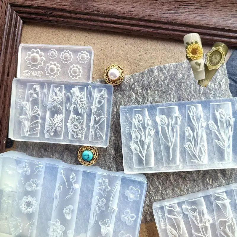 3D-Silikon-Nagelform, transparent, mit mehreren Blumenmustern, DIY-Handgemachtes Nagelkunst-Dekor, praktisches Maniküre-Werkzeug für Salon und Zuhause. – Detail 7
