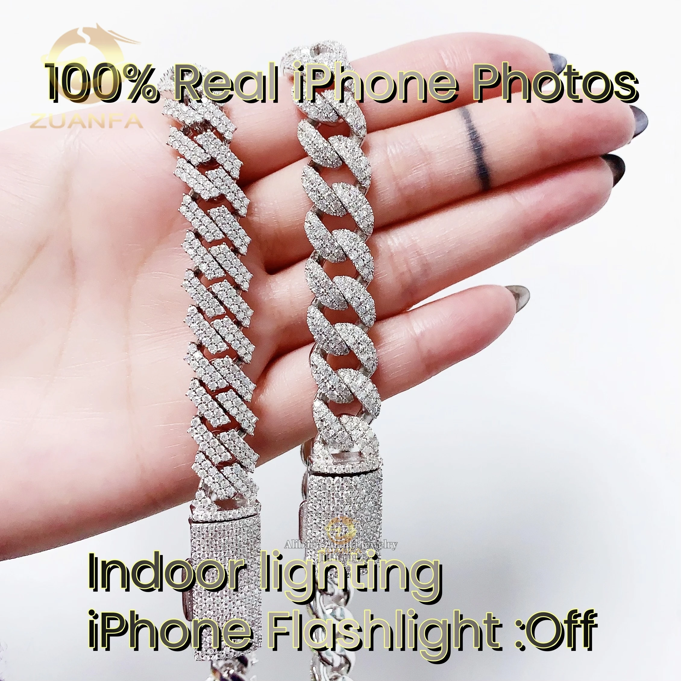 Certification GRA Leading Factory Direct Sale 12mm Cuban Links Moissanite Prong Chain Soldier Chain Pass Diamond Tester.