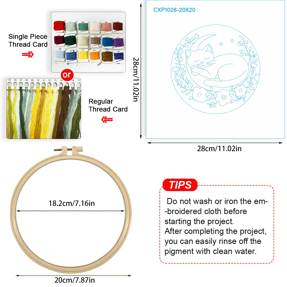 1 Stück 20X20CM/15X15CM 7,87/6,3 Zoll Katzen-Taschen-Stickerei-Starter-Kit DIY-Kit DIY-Stickerei-Kit Handarbeiten Nähkunst – Detail 4