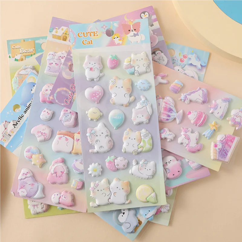 Cartoon Mini Animals Kawaii 3D Puffy Stickers Cute Scrapbooking DIY Journal Stationery Sticker Deco Aesthetic Art Supplies