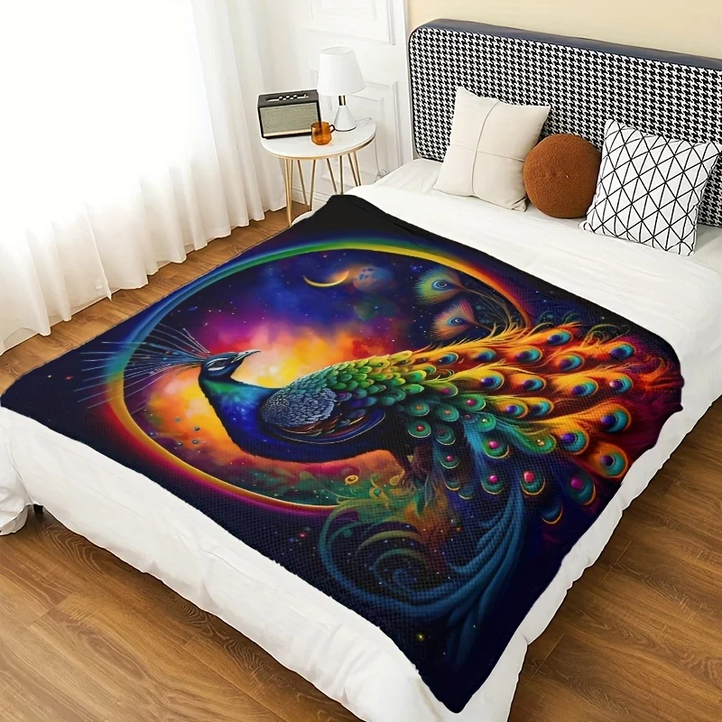 1pc New Global Feather Peacock Series Blanket; Ultra-Soft And Comfortable Nap Shawl Blanket; Suitable for Various Holiday Commem