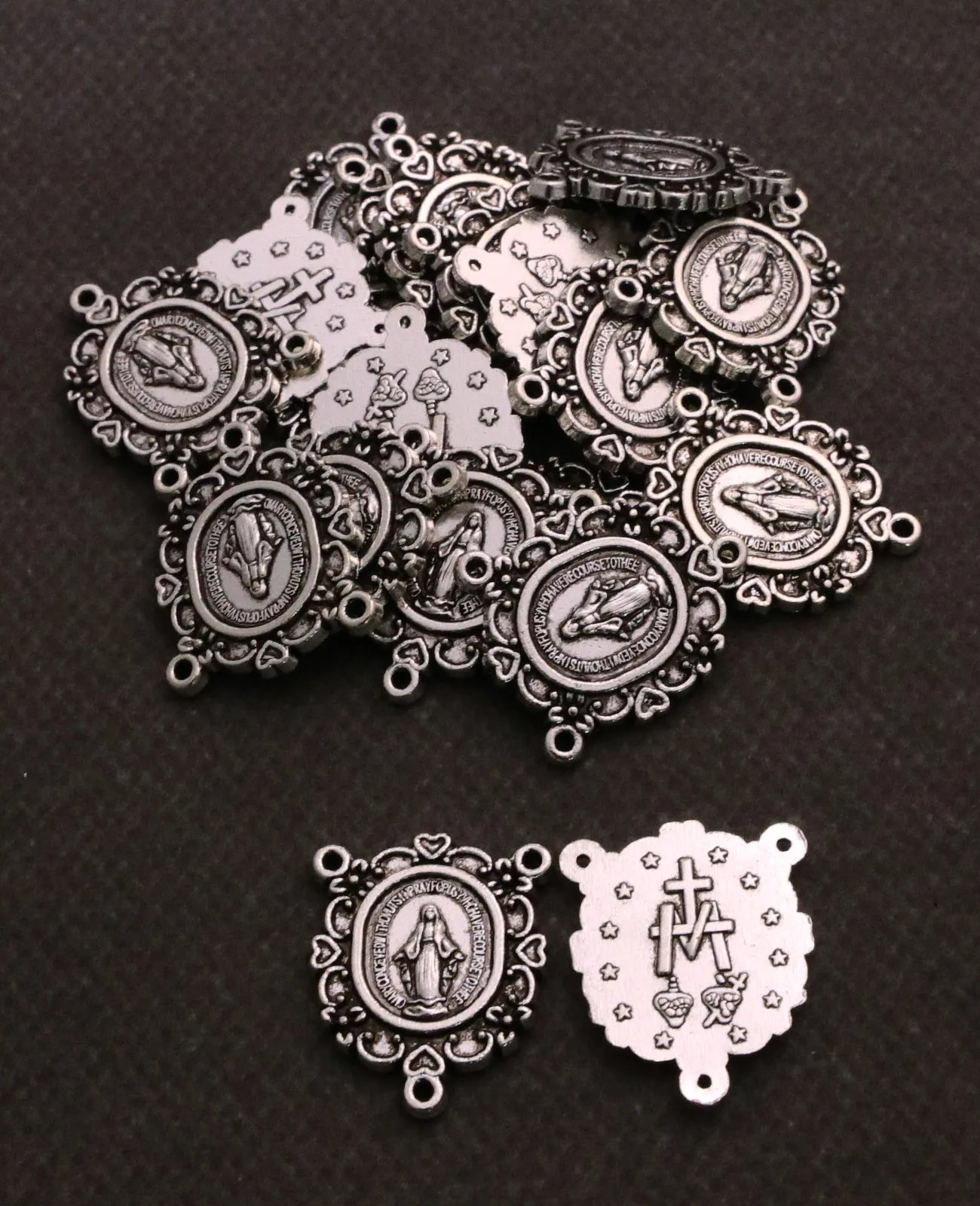 20Pcs Floral Our Lady Medalla Milagrosa Centerpieces Christian Virgin Mary Rosary Center Part Connectors DIY Jewelry Accessories