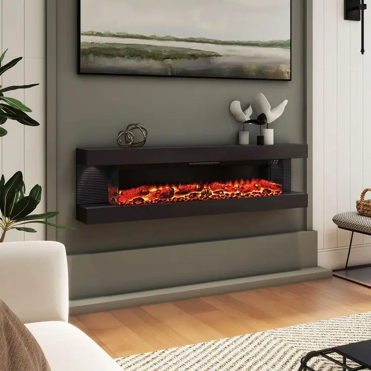 Smart Remote App-Controlled Built-in Indoor Decorative Electric Fireplace Insert Heater Adjustable Thermostat for Household