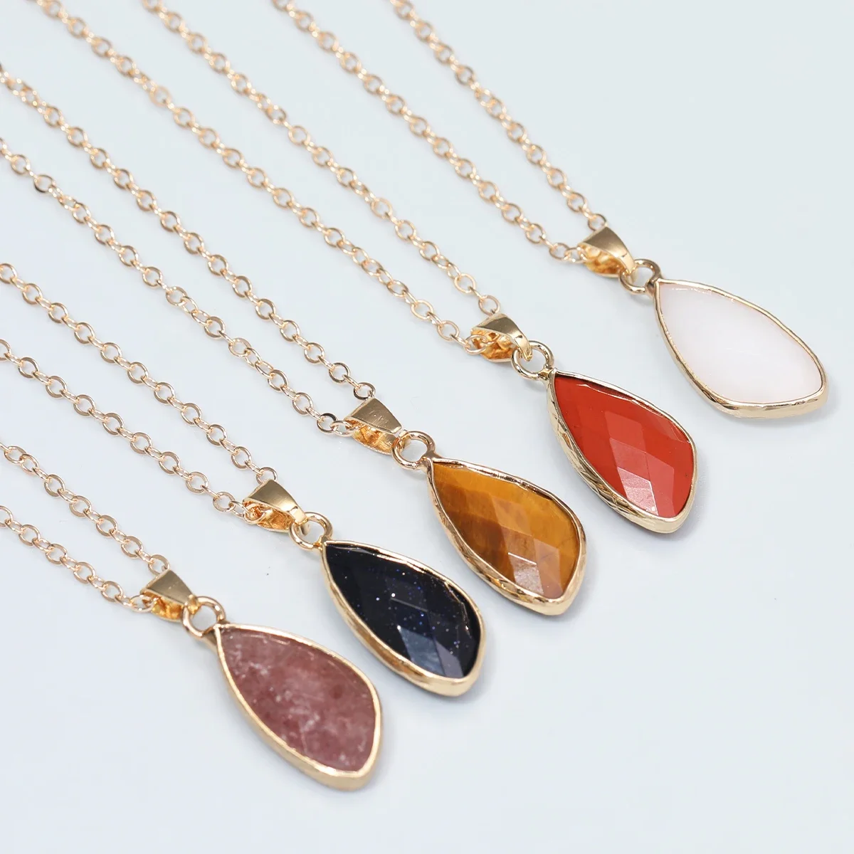 1pc Natural Stone Irregular Pendant Necklace Pink Crystal Amethyst Tiger Eye Necklace Pendant for Women Couple Jewelry Gift