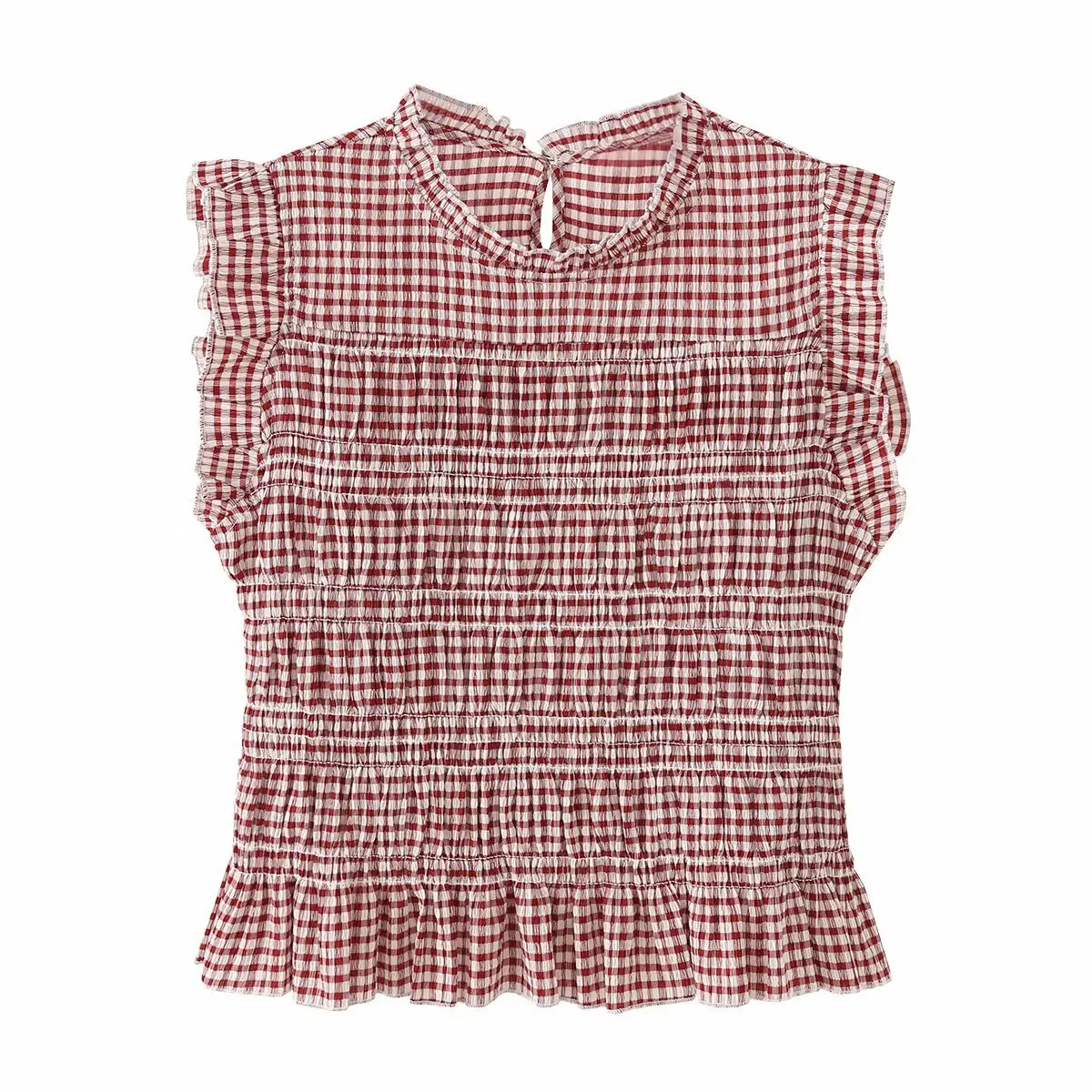 Popular 2026 Spring New French Retro Comfortable Casual Style Round Neck Plaid Honeycomb Top