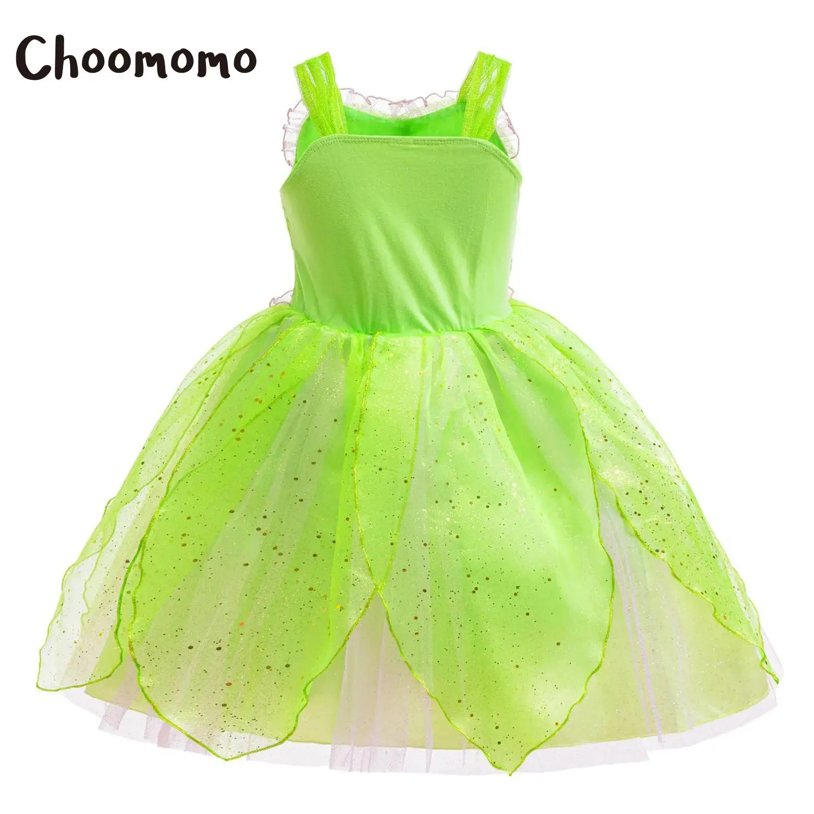 

Girls Princess Fairy Party Dress Sleeveless Ruched Ballet Tutu Dress Carnivals Ball Gown Halloween Cosplay Green Fairy Costume