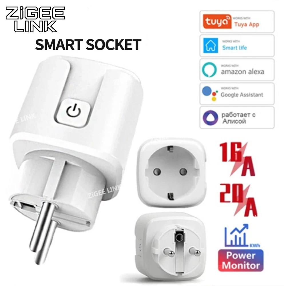 EU WiFi Smart Plug Socket with Power Monitoring Timing Remote APP Control Voice Command for Alexa Google Home Smart Life Use