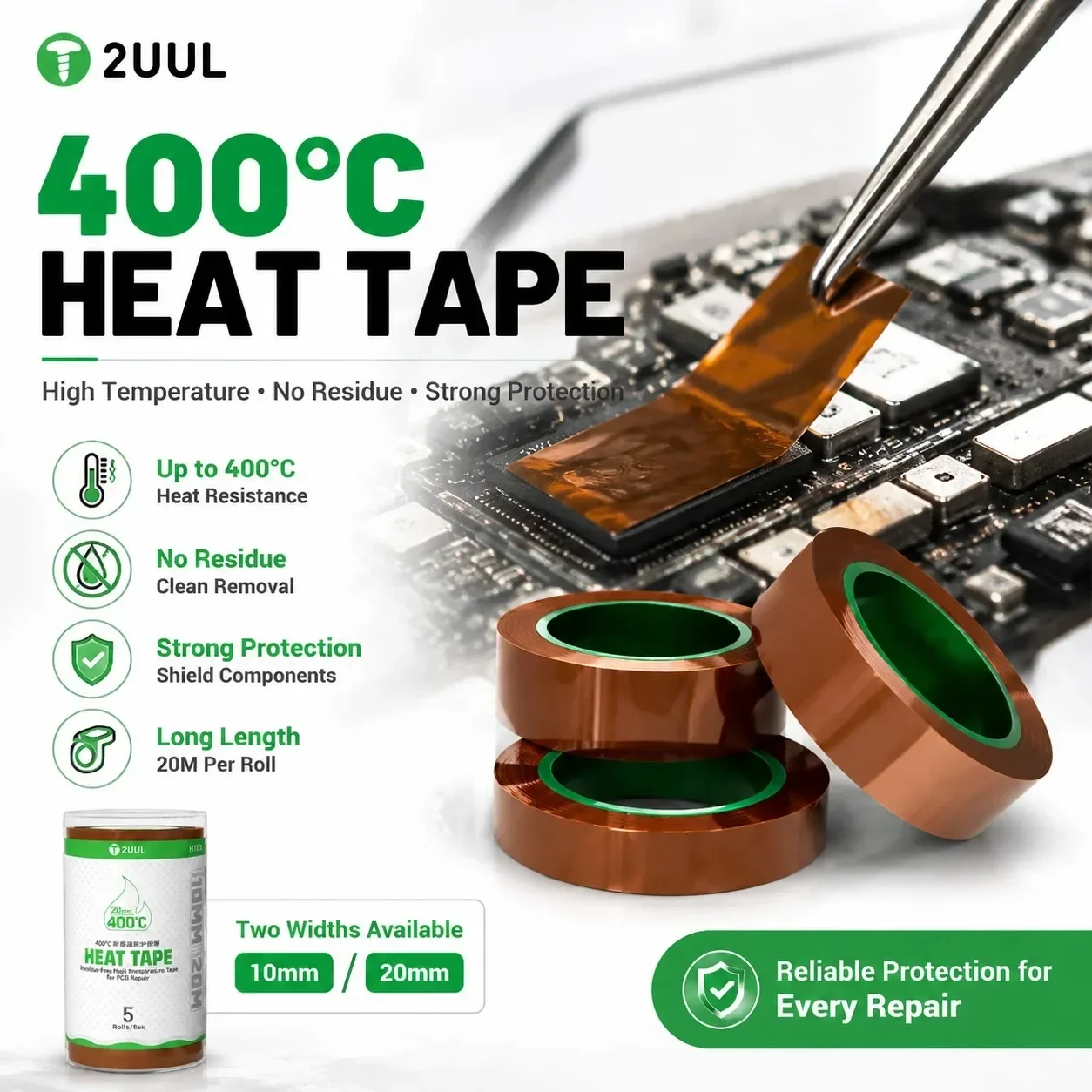 2UUL HT01 HT02 400C Kapton Heat Tape Residue For PCB Soldering Cell Phone Mainboard Heat Insulation Repair Protective Tape Tools