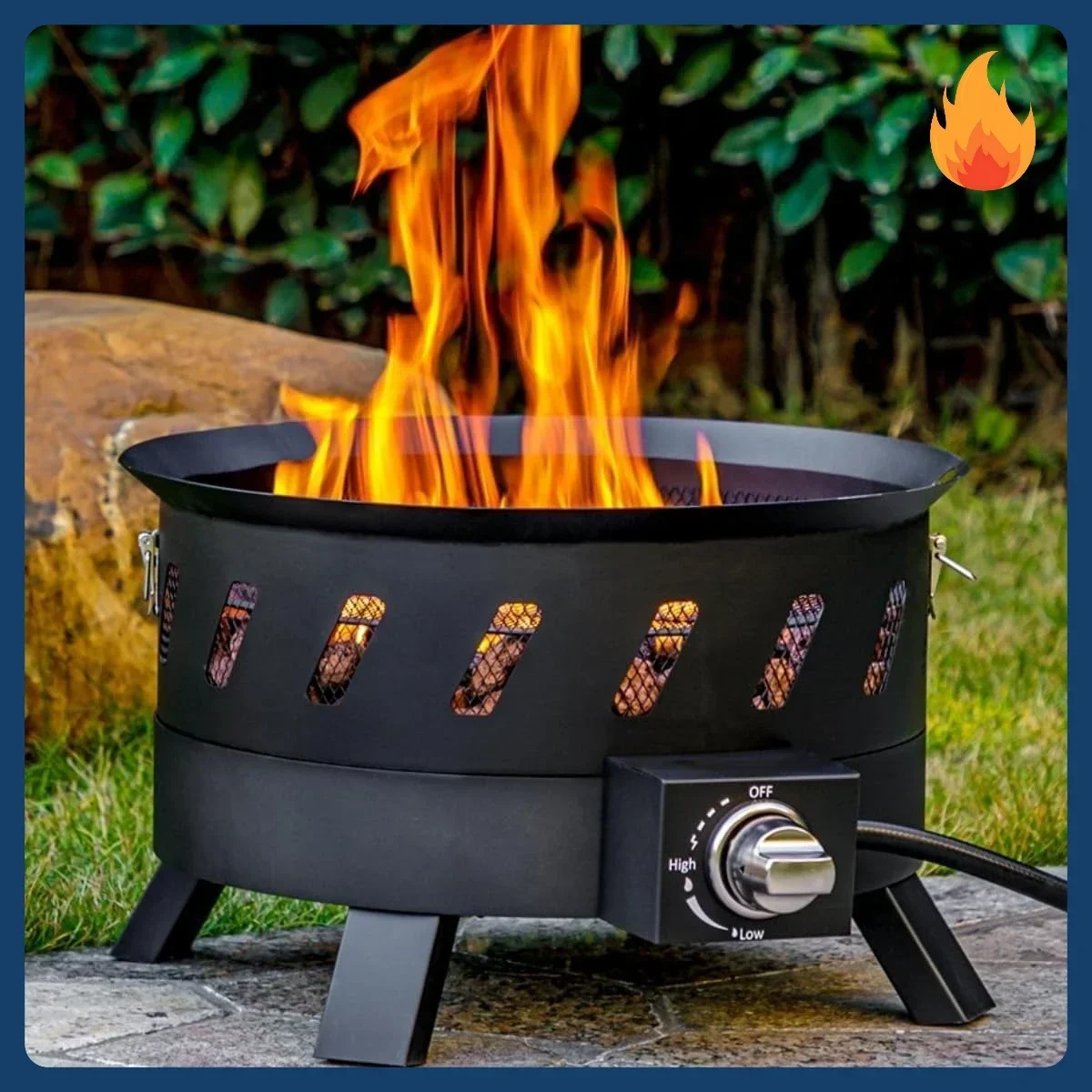 

[Discounted Price!]17.3 inch Portable Propane Fire Pits, Gas Fire Pit Bowl for Outside with Lid & Handle, Smokeless Gas Firebowl