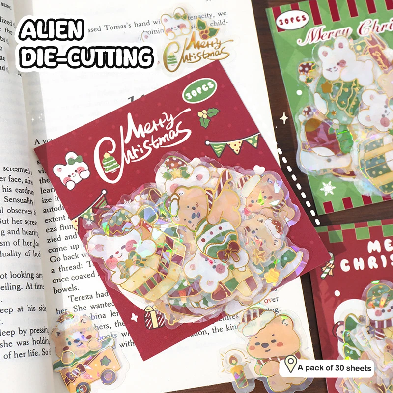 30 แผ่นการ์ตูนน่ารักสติกเกอร์ตกแต่งคริสต์มาสแฟชั่น DIY โทรศัพท์มือถือถ้วยน้ําสติกเกอร์ตกแต่งของขวัญ