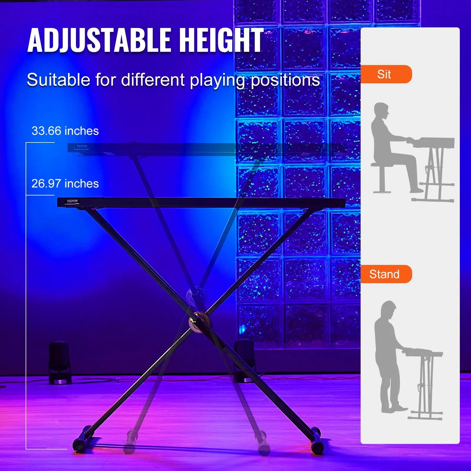 Portable DJ Table with Double-X Braced Keyboard Stand Adjustable Height