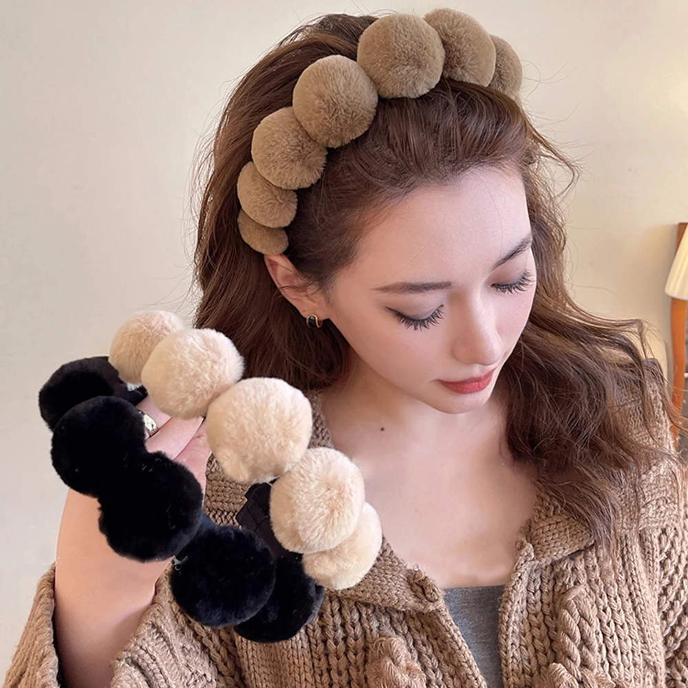 Haimeikang Wool Hairball Hair Hoops Autumn Winter Fashion Bezel Headbands Hair Band Cotton Warm Hair Accessories Headwear