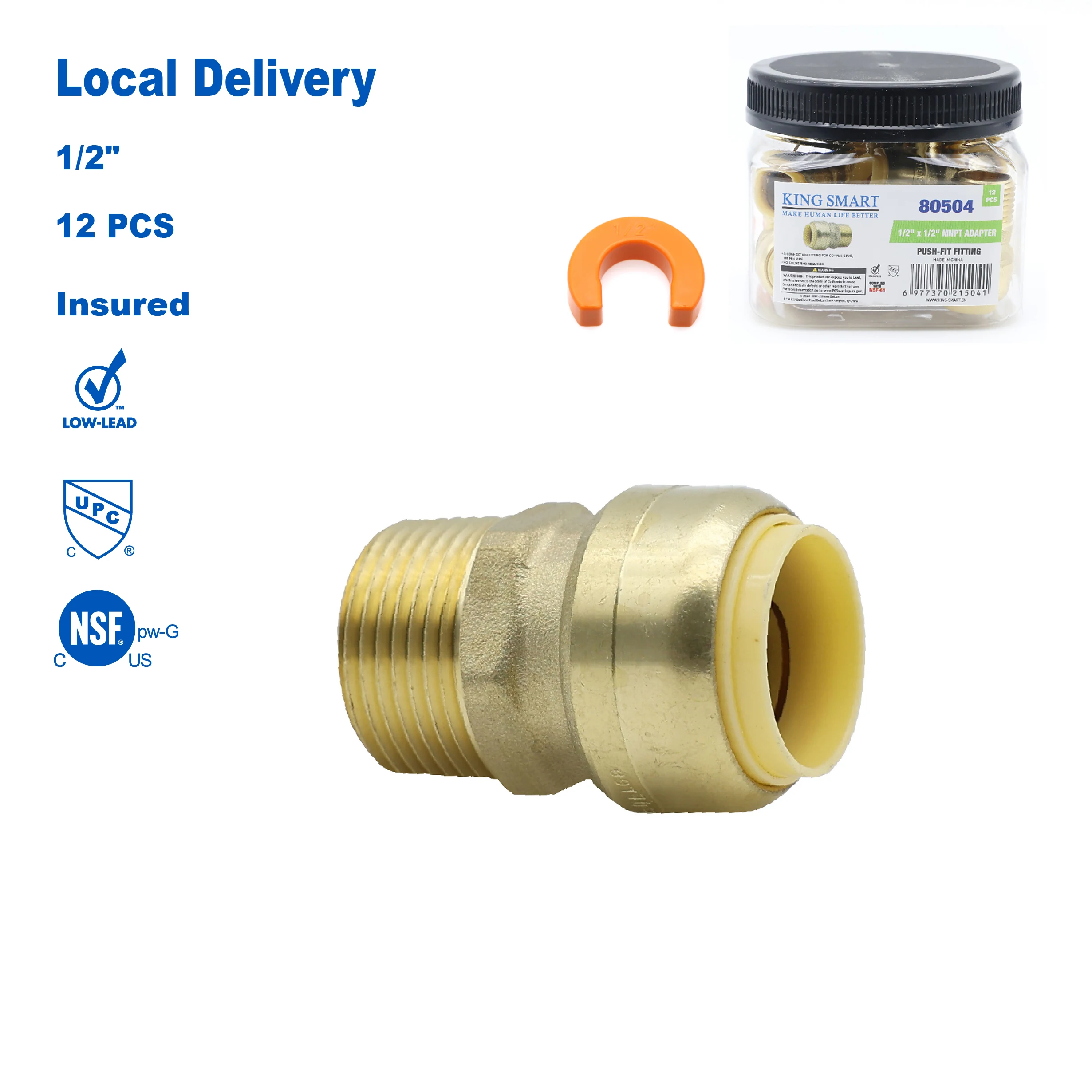 

KING SMART 1/2" Push Fit * 1/2" Male NPT Adapter; 12Pcs/Case; 80504