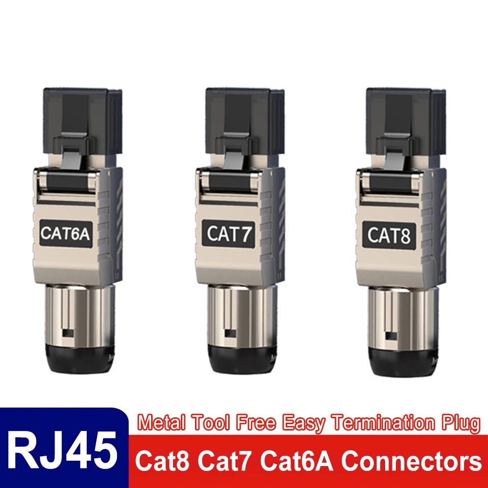 RJ45 Cat8 Cat7 Cat6A Connectors RJ45 Metal Tool Free Easy Termination Plug 2000MHz 40G High-speed LAN Cable 22AWG - 24AWG