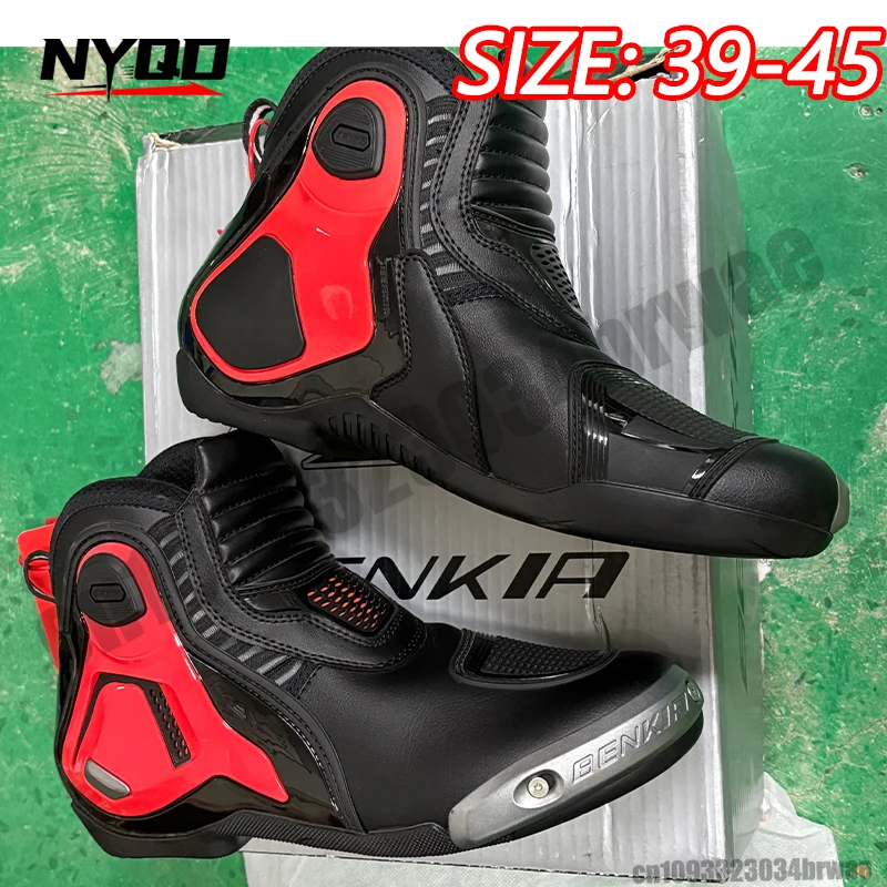 

BENKIA Mens Motorcycle Boots Professional Track Riding Botas Waterproof Rally Race Racing Shoes Anti-Collision MotocrossOff-Road